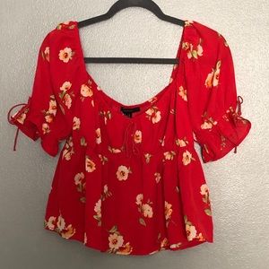 Forever 21 Red Floral Print Top Sz L NWOT